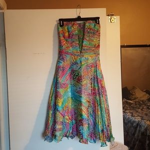 Rainbow AF prom dress, strapless, fit and flare